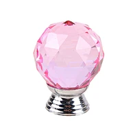 30mm pink tranparent crystal glass kitchen door knobs clear drawer cabinet dresser cupboard pull handle