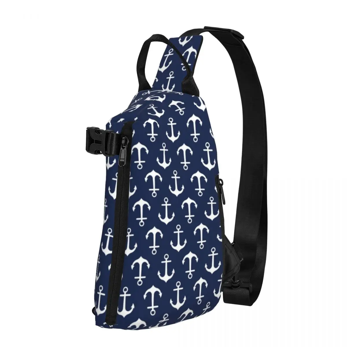 

Navy Blue Nautical Shoulder Bags Anchor Pattern Streetwear Chest Bag Men Phone Travel Sling Bag Streetwear Print Crossbody Bags