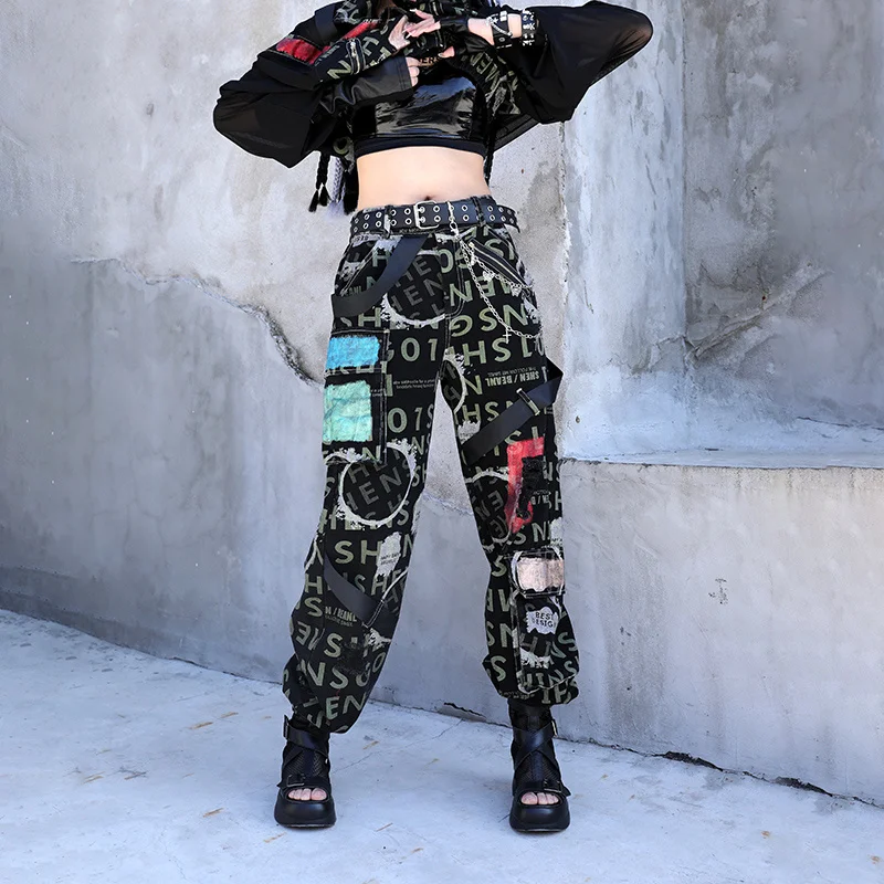 

#3018 Spring Jeans For Woman Full Letter High Waist Harem Pants Ladies Streetwear Loose Denim Girls Pockets Sequined High Street