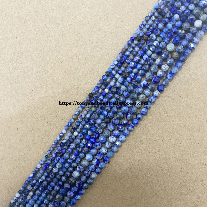 

Small Diamond Cuts Faceted B Quality Lapis Lazuli Stone Round Loose Beads 15" 2 3 4MM Pick Size For Jewelry Making DIY