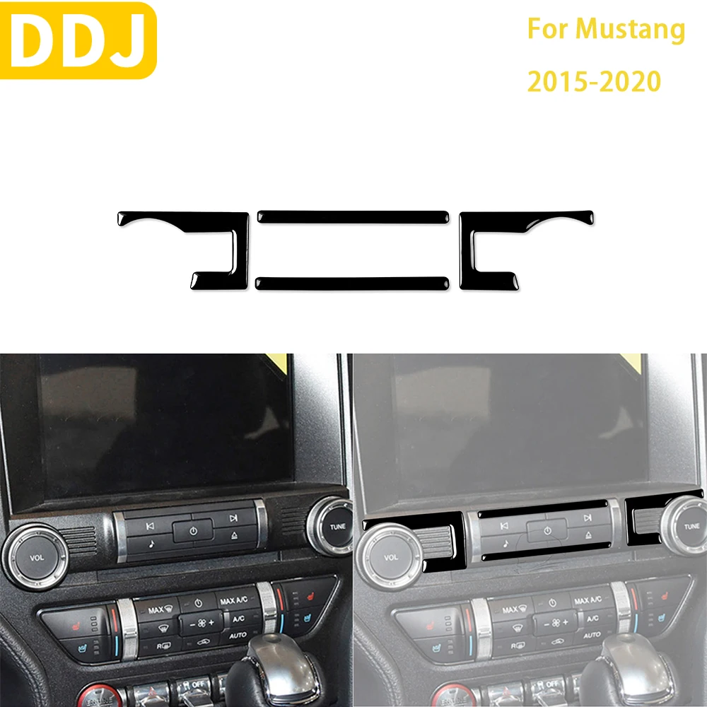 

Аксессуары для Ford Mustang 2015-2020, автомобильное пианино, черное внутреннее центральное управление, CD наклейка для отделки, пластиковое украшение