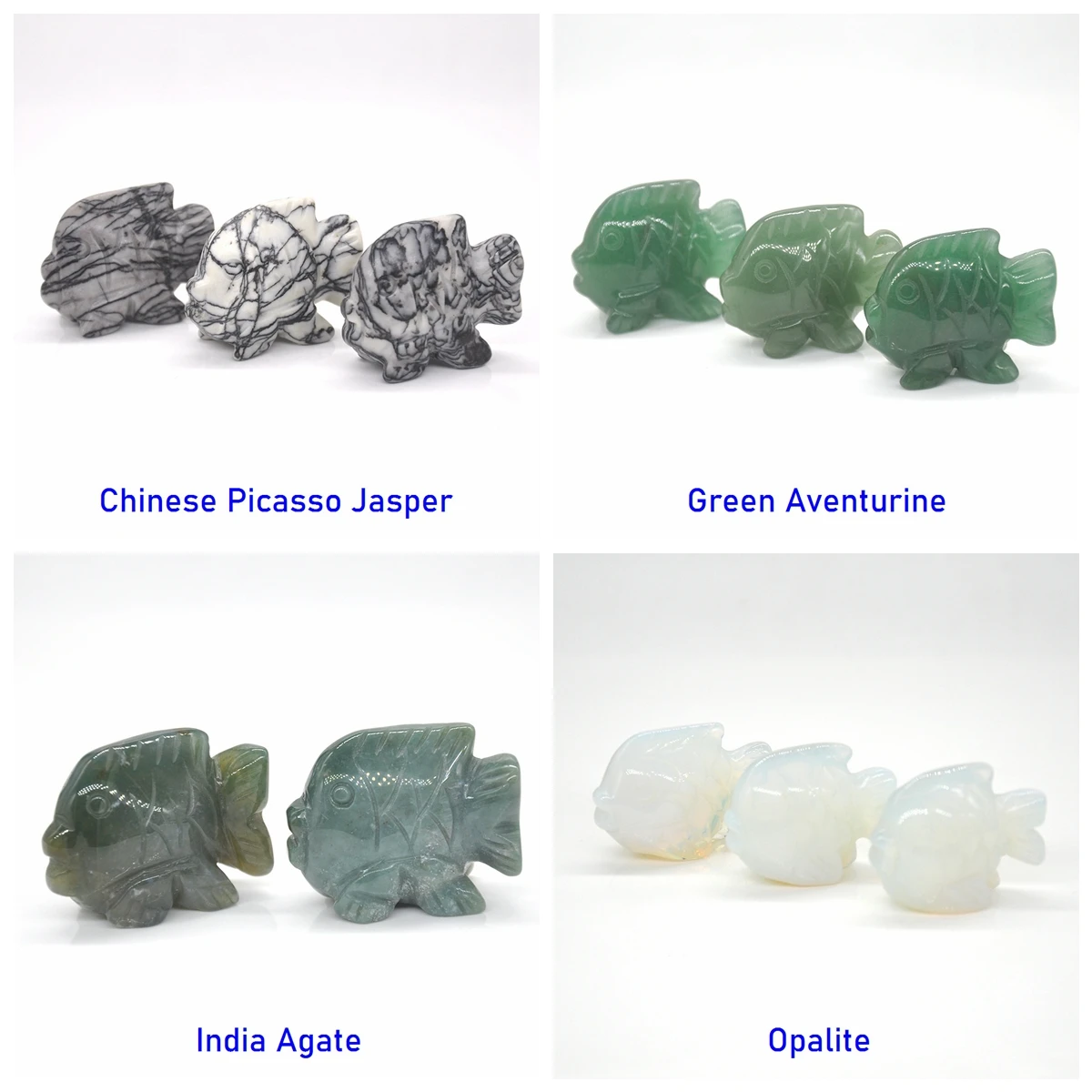 Фигурки рыбки из черного лабрадорита/черного обсидиана/кровяного камня/голубого