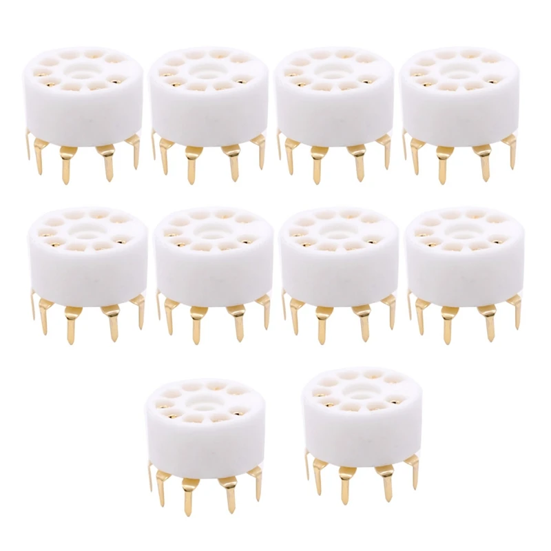 

10PCS 9 Pin Tube Sockets For 12AX7 12AT7 12AU7 6DJ8 ECC82 5670 6922 Hifi Audio Vintage AMP Gold