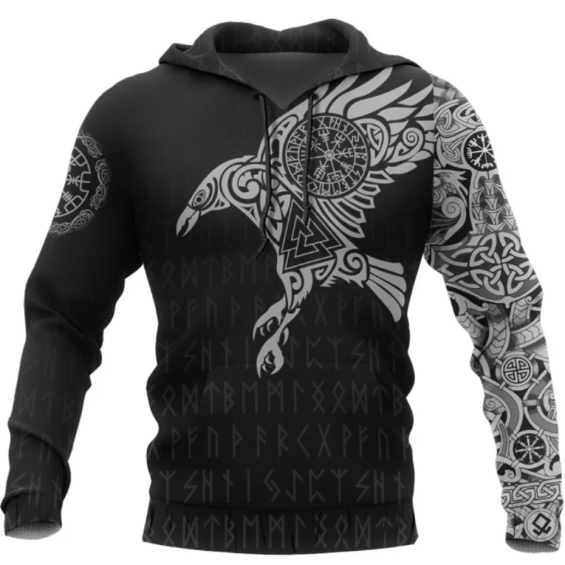 

Norse Mythology Viking Compass Vegvisir Rune Valknut Symbol Odin Raven Hoodie New Comfortable Casual Mens Fashion Streetwear