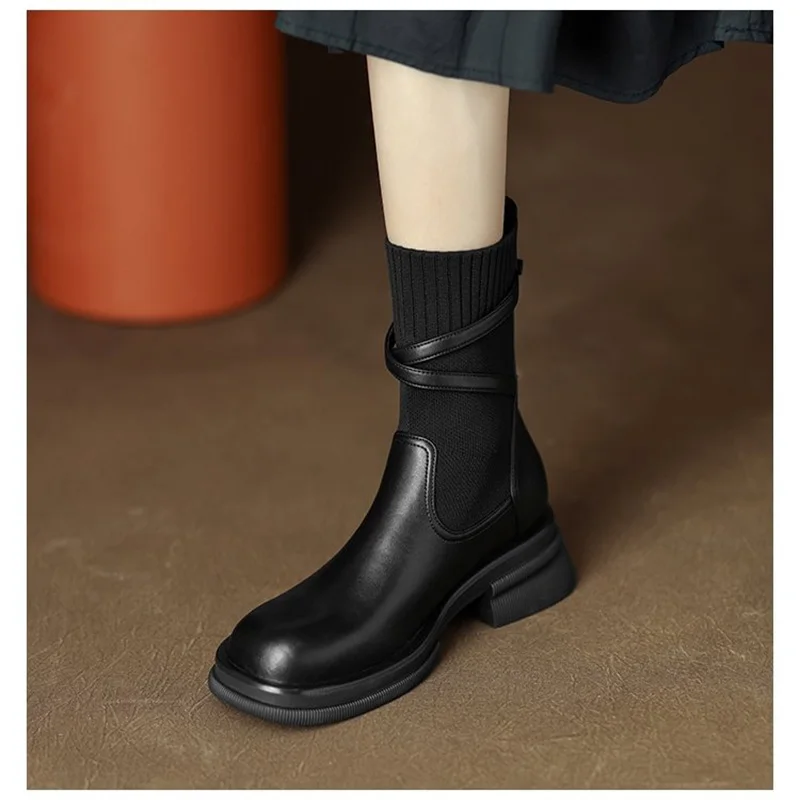 Women Retro Sock Boots Shoes 2022 Winter Platform Ladies Jenny Boots Female Classic Leather Booties Autumn Vintage Woman Shoes