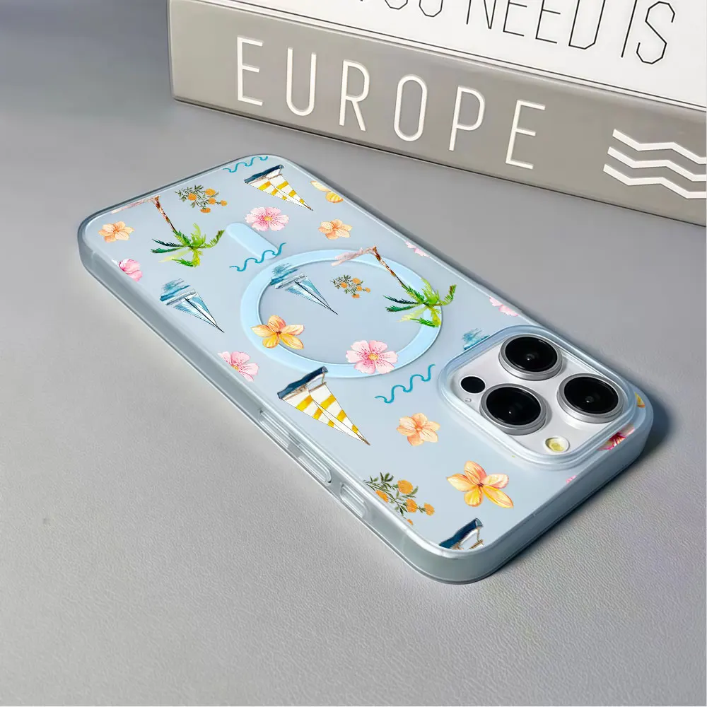 Фото Матовый жесткий чехол для телефона Samsung Galaxy S26 S24 S25 S23 FE Ultra Plus A57 A37 A36 A35 A56 A07 с магнитной крышкой и рисунком «Кокосовая пальма и лодка» №3