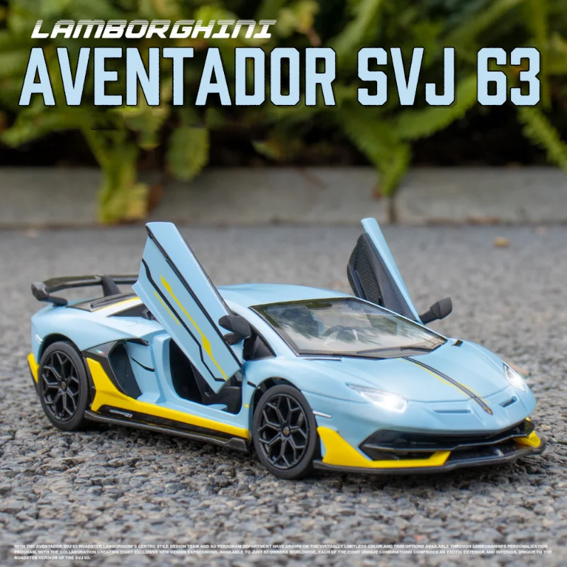

1/24 Aventador SVJ 63 Alloy Racing Car Model Diecasts Metal Toy Car Model Collection Sound and Light Simulation Childrens Gifts