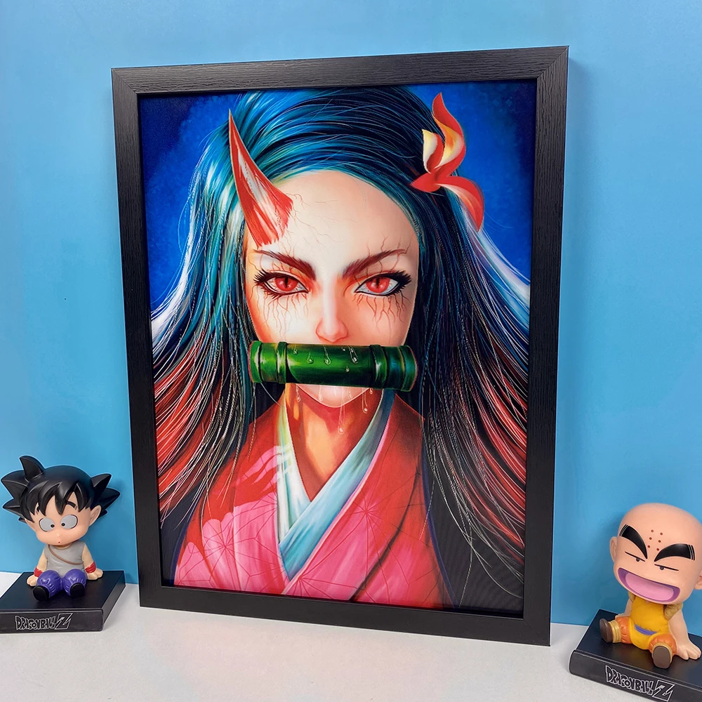 3d-плакат с рисунком из аниме рассекающий демонов скрывающий незуко меняющая