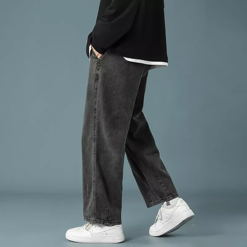 2022New Spring New Men's Baggy Denim Wide Leg Pants Korean Style Elastic Waist Stylish Harem Fit Jeans Skateboard Trouse Mal