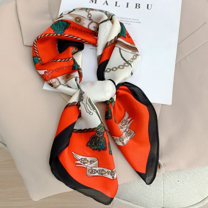 

New Style Female Head/Hair Luxury Brand Designer Hijab Fashion Summer Silk Scarves Women 70X70CM Headcloth Popular Print Bandana