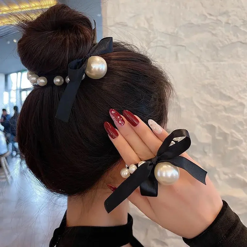 2022 moda mulher grande pérola laços de cabelo estilo coreano hairband scrunchies meninas titular rabo de cavalo faixa de borracha acessórios para o cabelo