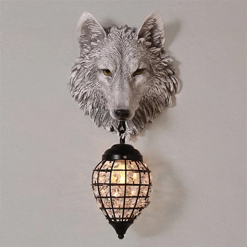 

Vintage Wall Sconce Light Resin Wolf Wall Lamps Fixtures for Living Room Bedroom Loft Industrial Lamp Home Art Decor Led Wall Li