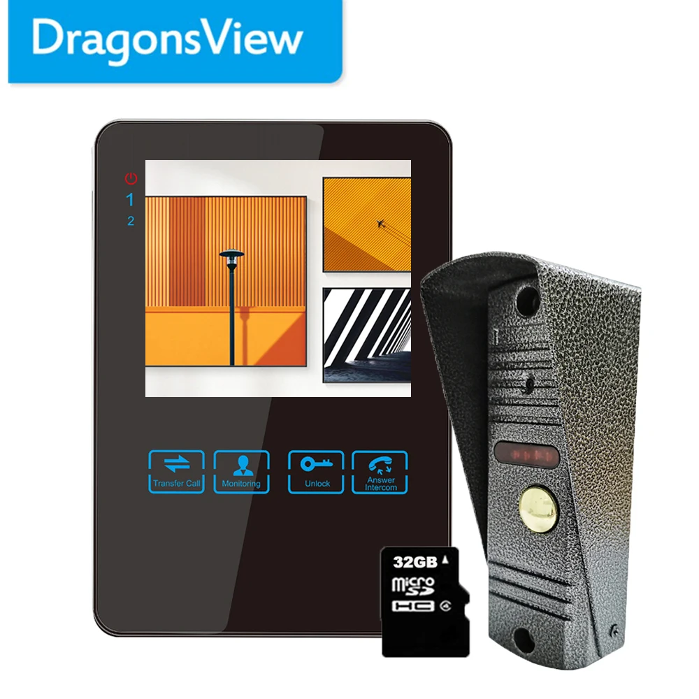 Домашний домофон Dragonsview 4 дюйма проводной дверной звонок с камерой Запись SD-карты