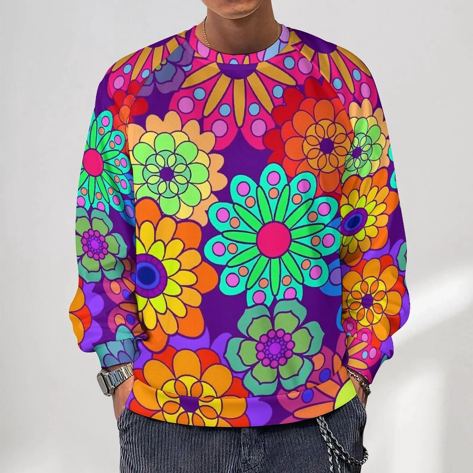 

Retro Flower Power Essentials Hoodies Autumn Hippy Flowers Casual Sweatshirts Male Kawaii Printed Oversized Hoodie
