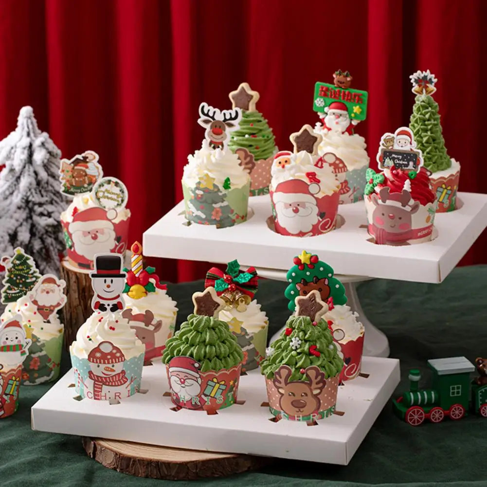 

50 шт. чашки для кексов, бумажная чашка для кексов, маслостойкая круглая чашка для снежинок, лося, елки, рождественские чашки для кексов, хлебо...