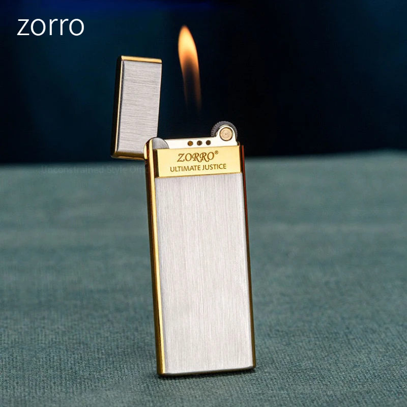 

2023 New Zorro Brass Lighter Slim 5mm Inflatable Creative Grinding Wheel Portable Classic Windproof Lighter Smoking Men's Gift