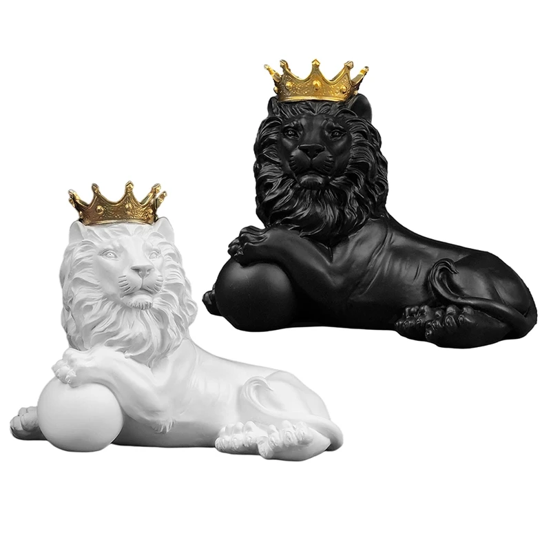 

Modern Resin Crafts Lion Catching Ball Statue,Lucky Crown Lion Simulation Sculpture Home Office Decoration