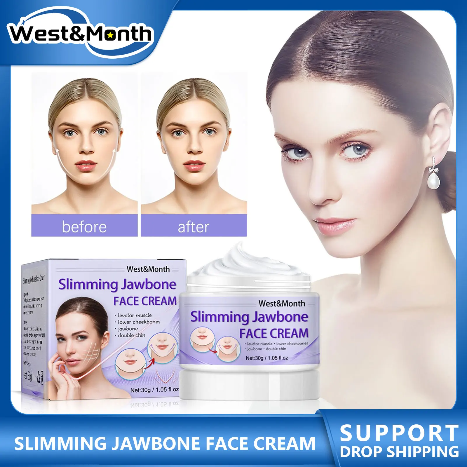 

V-shape Face Jawbone Face Cream Moisturizing Lifting Facial Firming Skin Care Anti-Aging Wrinkle Whitening Jawbone Massage Cream