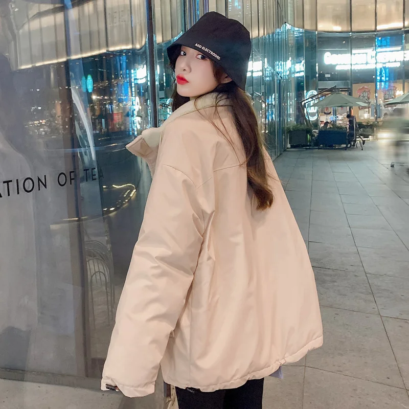 

Thickened White Lamb Wool Short Down Cotton-padded Coat Women's Korean Version Loose Autumn Winter Jackets Coat 2022 Woman New