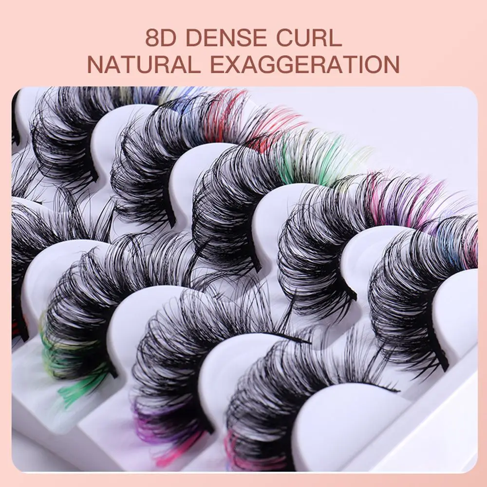 

7Pairs Handmade Individual Eyelashes Mix Pink Blue Natural Mixed 7 Color DD Curl 8D Mink Lashes False Eyelahes