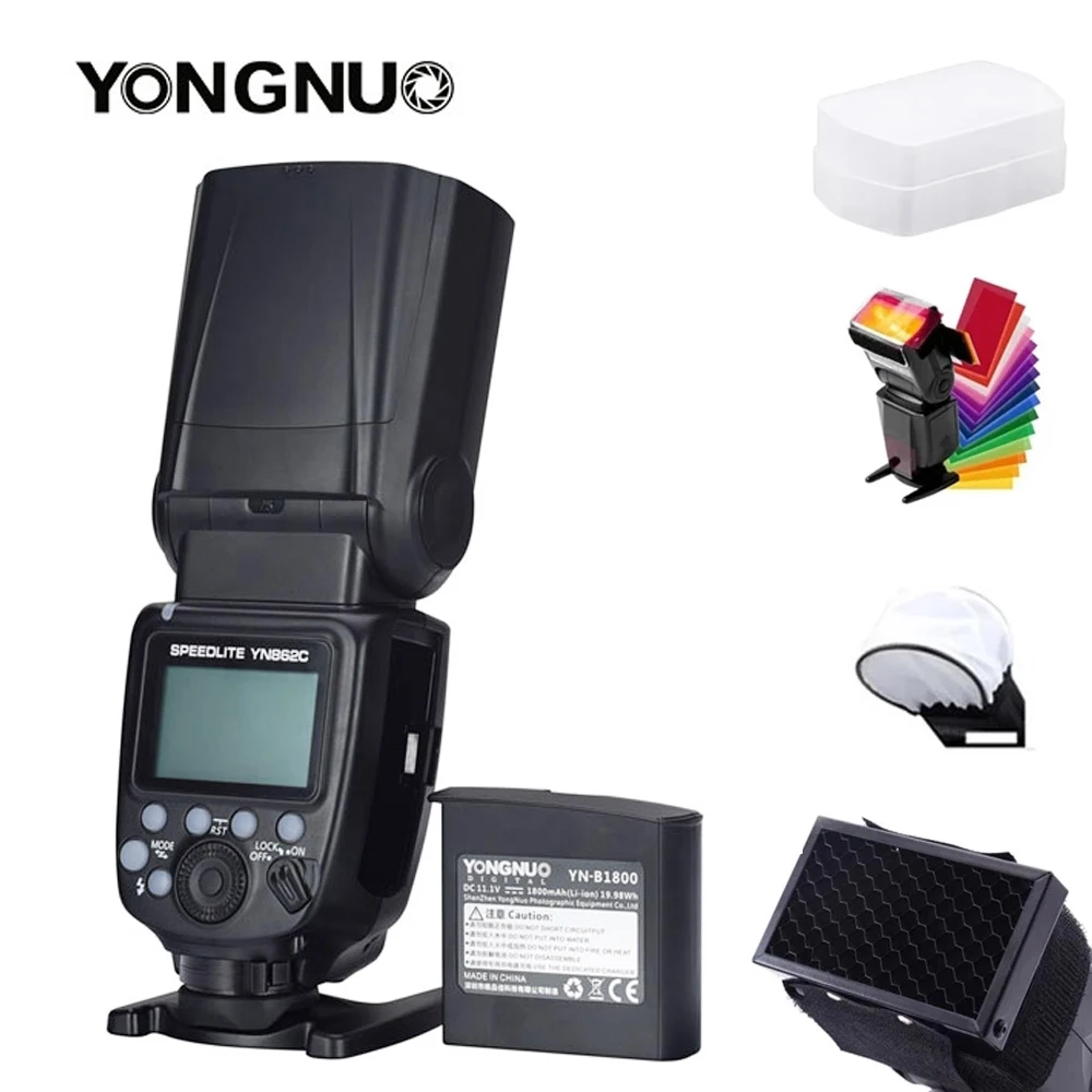 Купи YONGNUO YN862C Speedlite Flash 1800mAh Lithium Battery GN60 HSS 1/8000s TTL for Canon 5D Mark II III IV 7D 1DX DSLR Camera за 8,880 рублей в магазине AliExpress