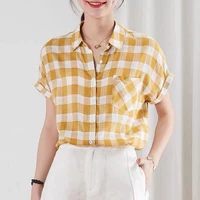 summer new korean plaid shirt womens casual slim shirt loose student shirt short sleeved bottoming shirt tops casual