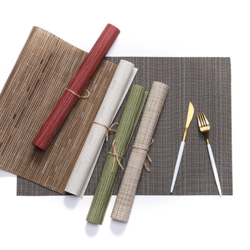

4 pieces 30 x 45 cm fashion PVC napkin insulation pad Hand-woven bamboo pattern non-slip meal easy to clean table mat