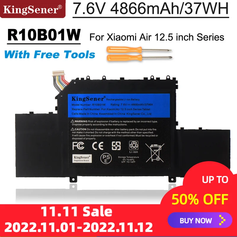 

KingSener R10B01W R10BO1W Laptop Battery for Xiaomi Mi Air 12.5" Series Notebook 161201-01 161201-AA 7.6V 4866mAh/37WH