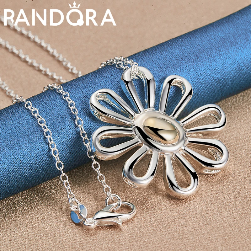 

RAIVDQRA 925 Sterling Silver 16-30 Inch Chain Necklace For Women Daisy Flower Pendant Neck Chain Charm Jewelry Birthday Gift