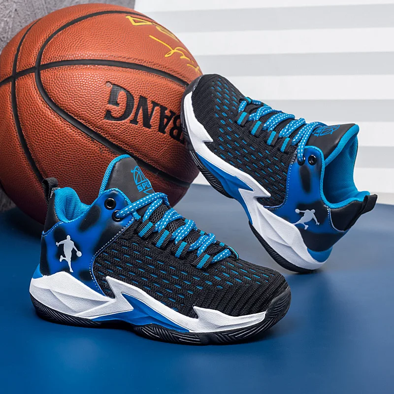 

Детская обувь Новинка весна-осень 2022 Баскетбольная обувь для мальчиков Корейская версия Летающая тканая дышащая детская спортивная обувь