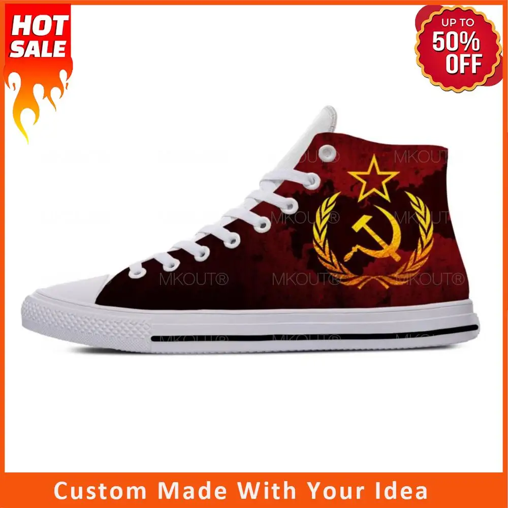 

CCCP Russian Russia USSR Soviet Union Cool Funny Casual Cloth Shoes High Top Lightweight Breathable 3D Print Men Women Sneakers