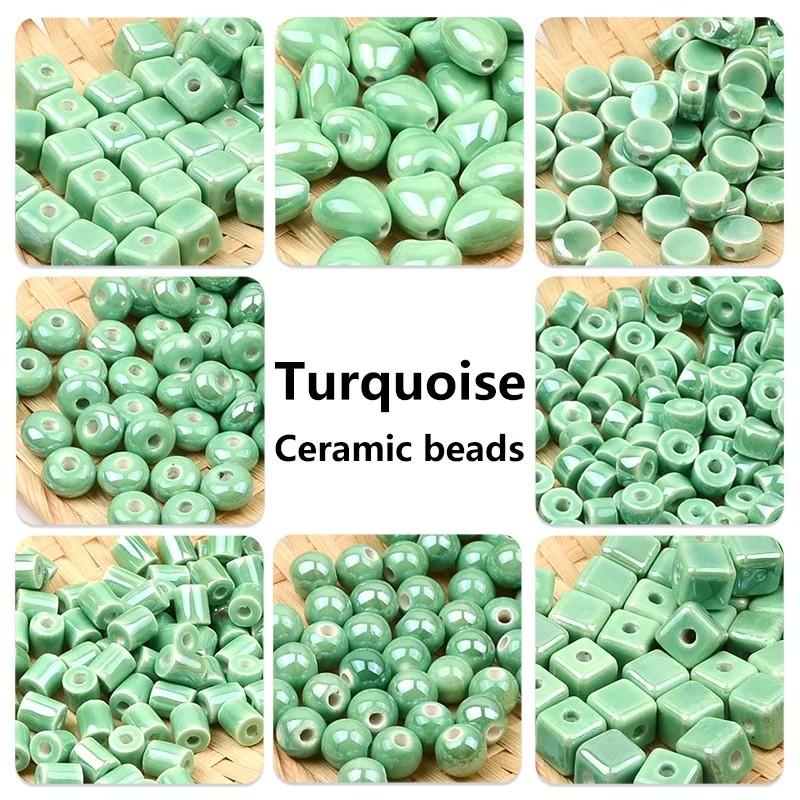 

Зеленая серия, разные формы, керамические бусины, квадратные кубики, круглые цилиндры, фарфоровые свободные бусины