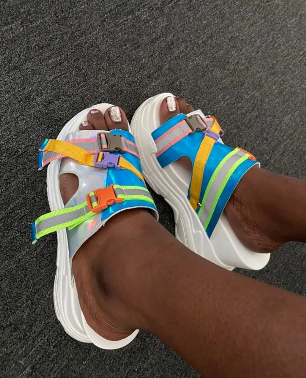 

Women Open Toe Slides Wedge Sandals Thick Bottom Summer Platform Slip-on Slipper Buckle Leisure Casual Slip On Shoes Woman