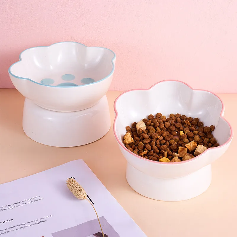 

Cute Paw Shape Pet Bowl Cartoon Pet Feeder High-foot Single Mouth Skidproof Ceramic Dog Cat Food Bowls Pets Drinking Feeding