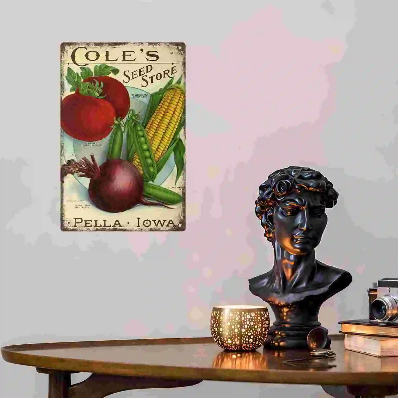 Фото 2D плоский постер (1 шт.) «Cole's Seed Store Pella Iowa» в винтажном стиле с изображением овощей, настенное украшение для дома, кафе, гаража, спальни, веранды №3