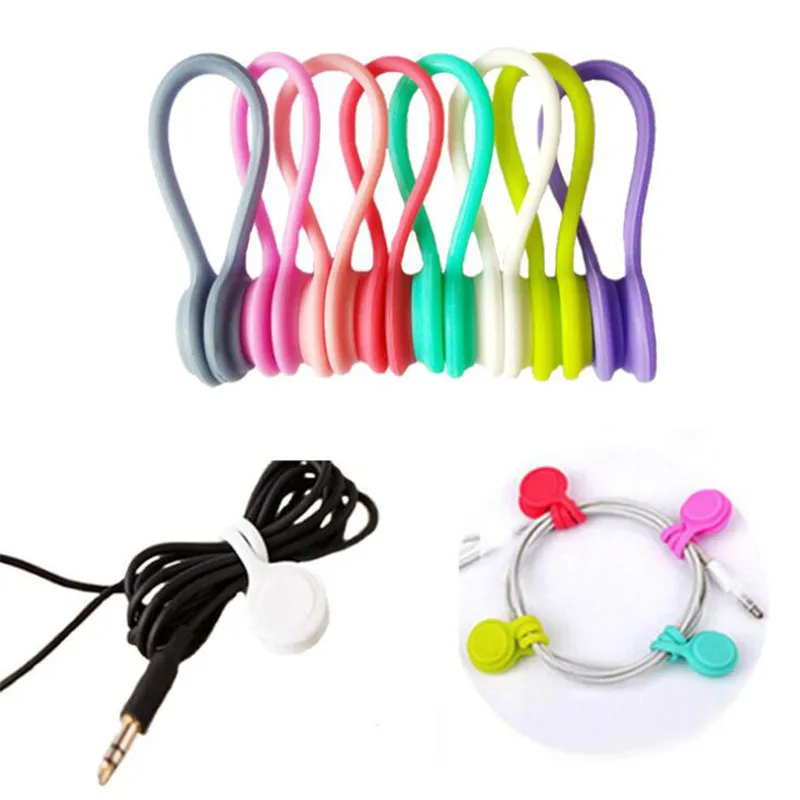 

5PCS Soft Silicone Earphone Cable Organizer Headphone Winder Cord Cable Holder Magnetic Clips for Data Cable Multi Function