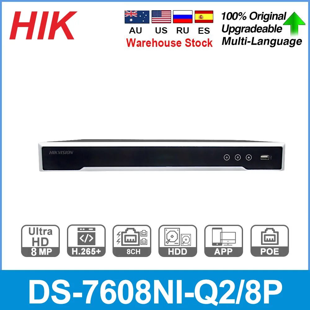 

Original Hikvision 4K NVR PoE 8 Canais DS-7608NI-Q2/8P 16CH DS-7616NI-Q2/16P Security System Network Video Recorder 2SATA H.265+