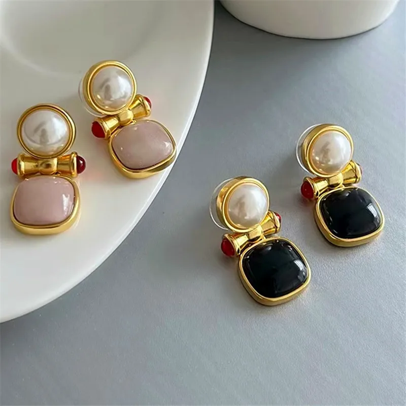 

Statement Fashion Pink Black Resin Metallic Drop Dangle Earrings For Women Personality 2023 New Earings Wholesale