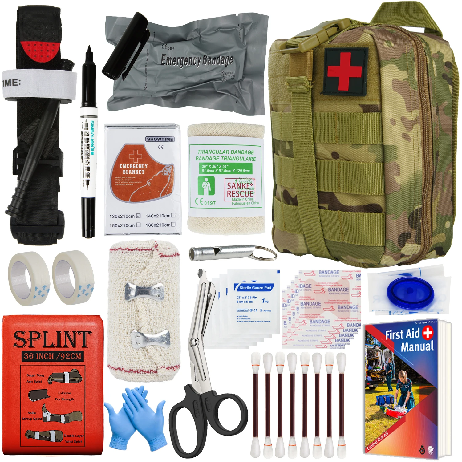 

First Aid Kit Outdoor Survival Gear Molle Bag Medical Emergency IFAK Airway Military Tactical Tourniquet Bleeding Israel Bandage