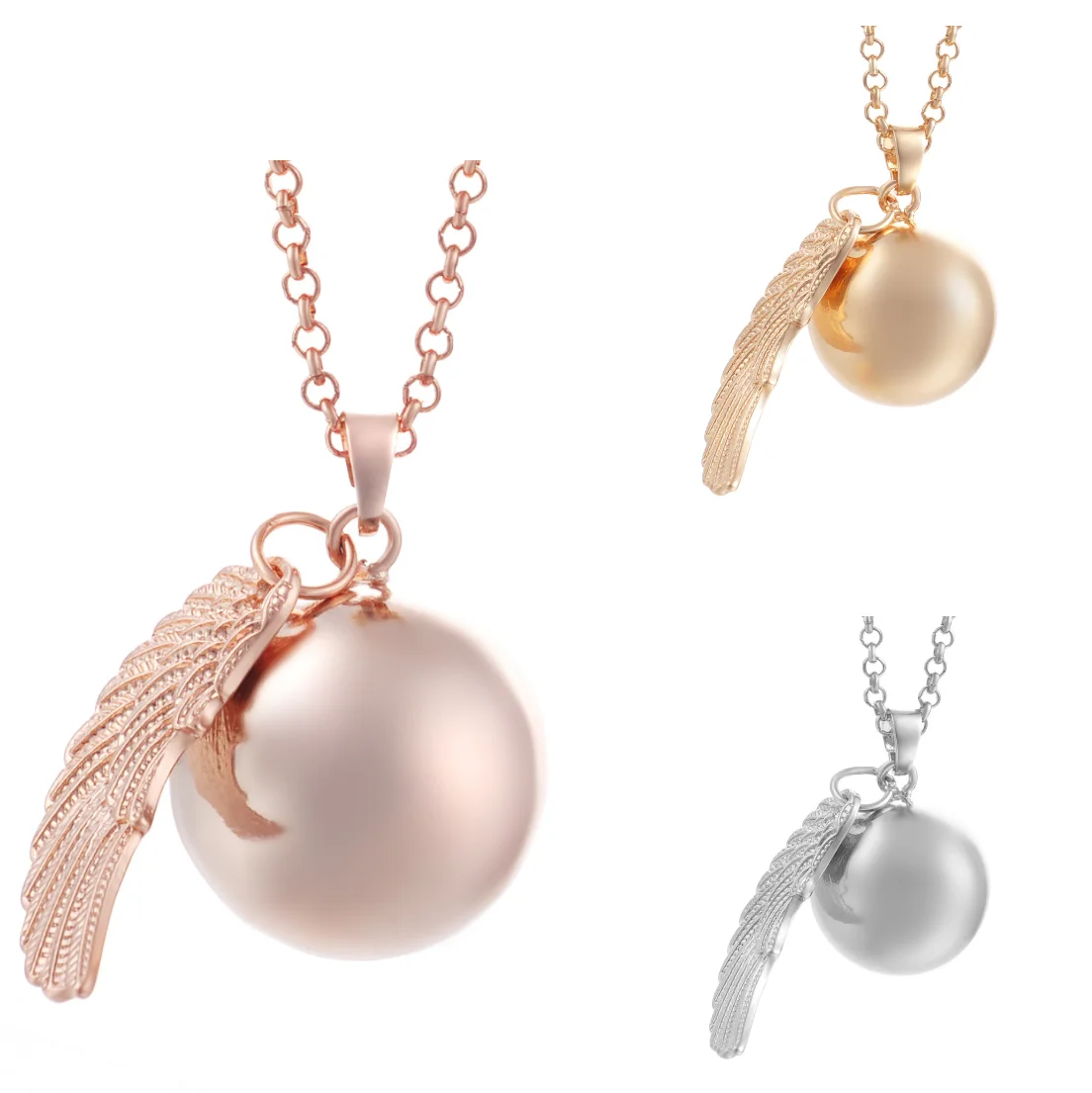 2 Styles Pregnant Necklace Big Bola Ball/ Heart Chime Pendant Necklace for Pregnant Women Unborn Baby Angel Wings Sweet Gift