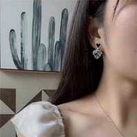 korean style heart earrings for women black zircon crystal drop earrings wedding dangle earrings gothic jewelry gift
