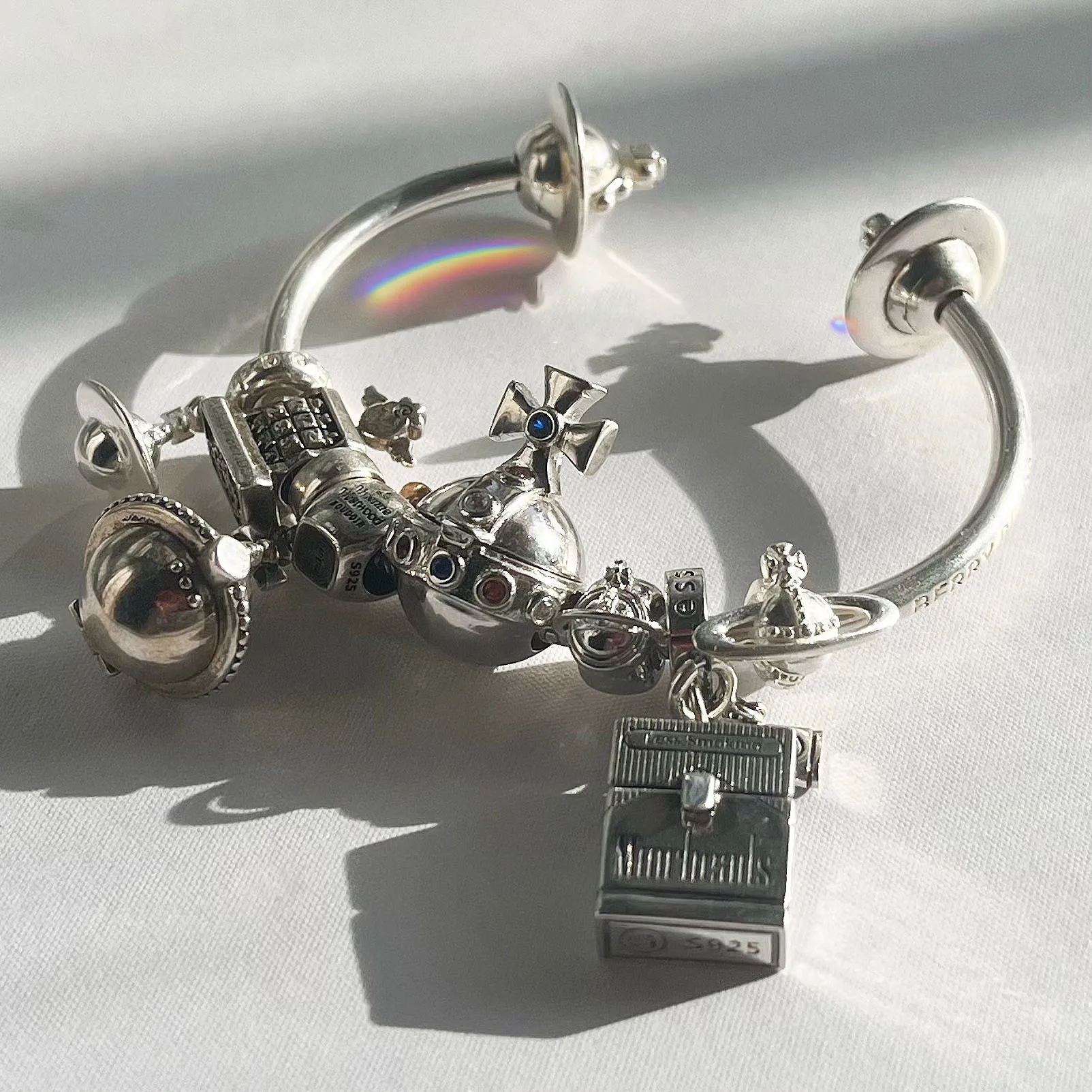 

925 Sterling Silver Cigarette Case With Detachable Lighter And 10 Cigarettes Charm Bead Fit Pandora Bracelet European Jewelry