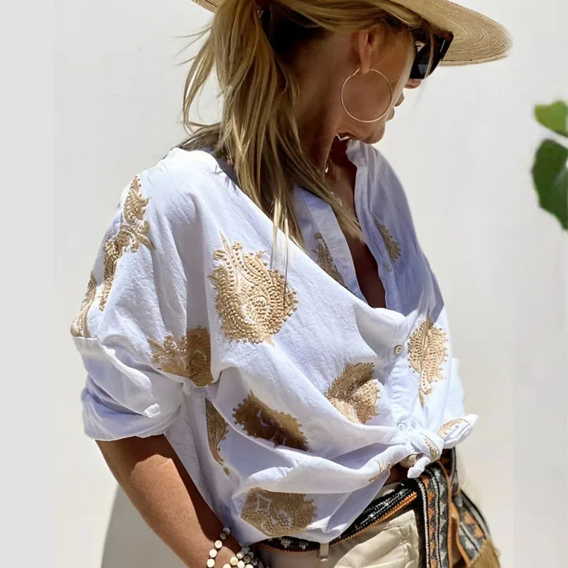 Женская рубашка с принтом в европейском и американском стиле новинка на осень