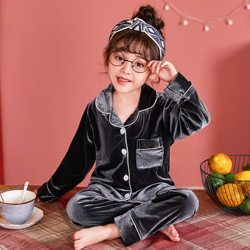 Winter Velour Pajamas Sets for Children Autumn Long Sleeve Turn-down Colloar Warm Sleepwear Kids Homewear Boys Girls Pyjama Suit