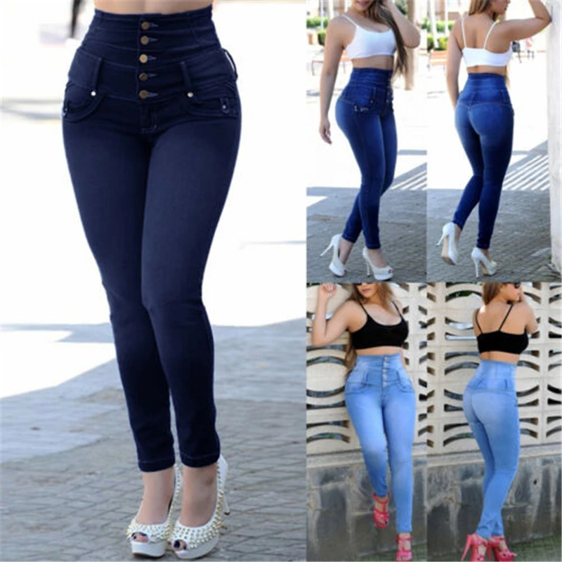 

Женские джинсовые брюки с завышенной талией, повседневные брюки с пятью пуговицами и широкой талией, 2022