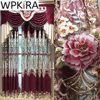 high end european hollow peony embroidered curtains for living room french window luxury red window treatment customized