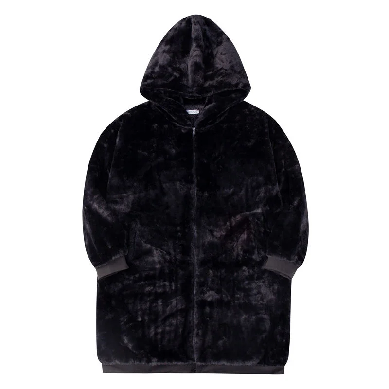 Winter Jacket Men Warm Fashion Grey/Black Casual Hooded Coat Mens Japanese Streetwear Loose Oversized Lamb Coat Men Overcoat