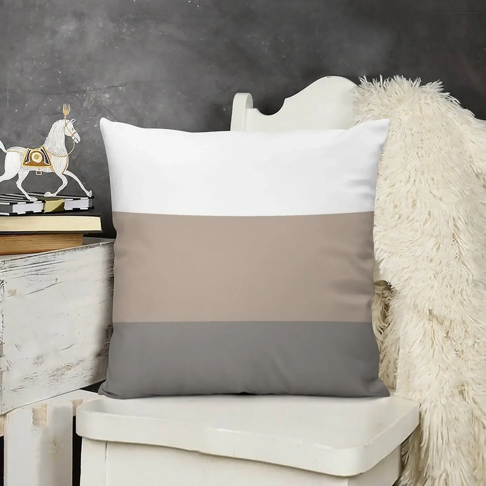 НАТУРАЛЬНАЯ ПОЛОСКА В БЕЛОМ - ТАУПЕ СЕРАЯ ГОЛУЧНАЯ ГОРИЗОНТАЛЬНАЯ 3-СУМКА