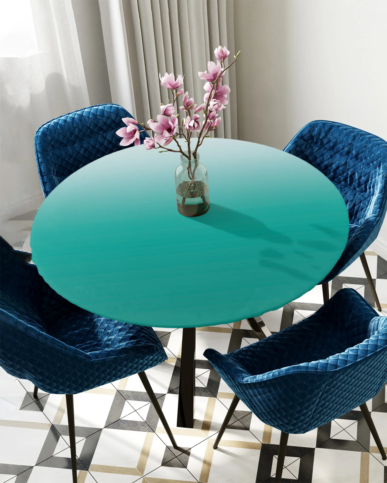 

Cyan Turquoise Gradient Ombre Round Rectangular Table Cover Waterproof Elastic Tablecloth For Kitchen Table Cloth Home Decor