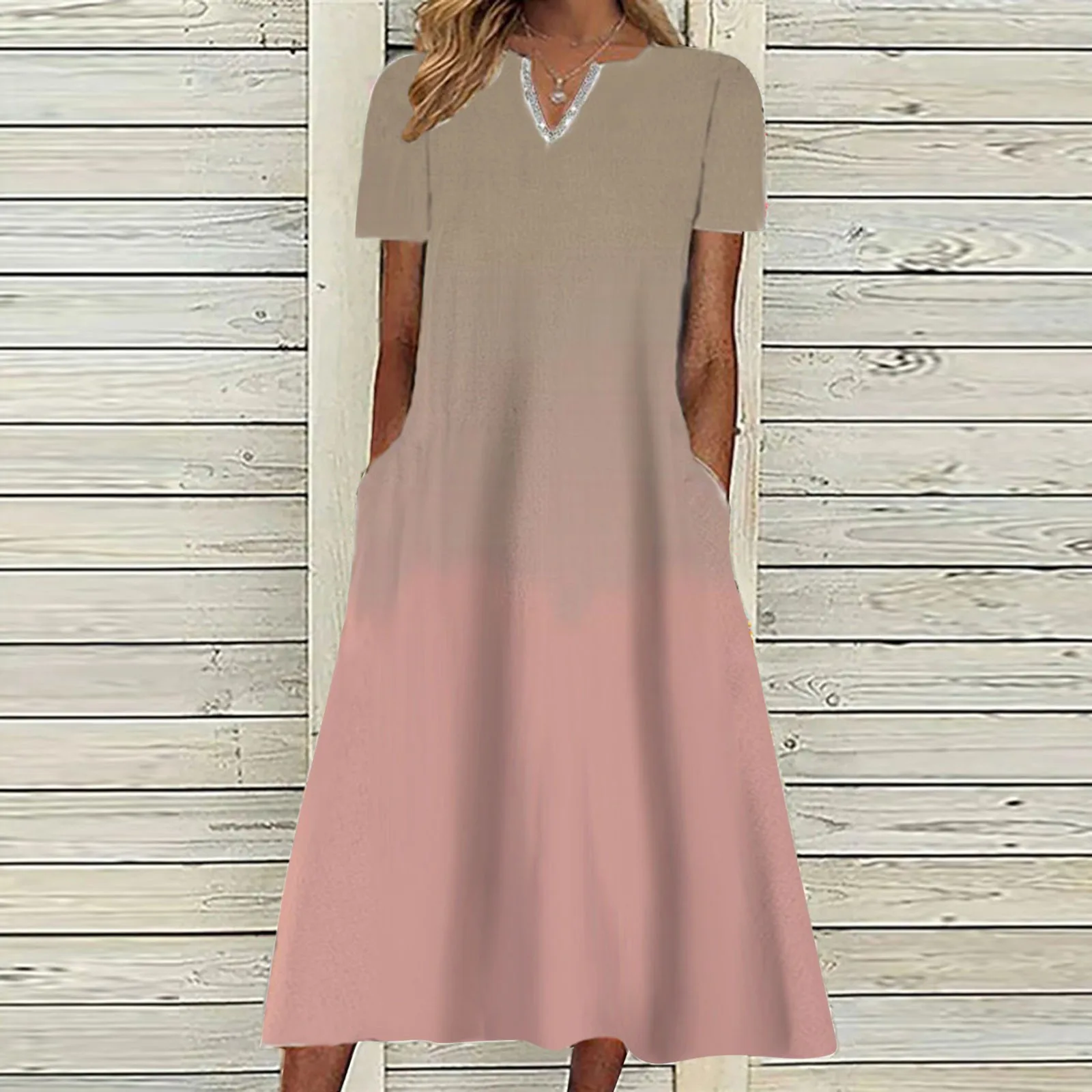 

Dress For Women Fashion V Neck Short Sleeve Floral Print Dress With Packet Casual Long Maxi Dress Night Dress for Women for